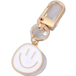 BAG CHARM White Smiley Face Gold Tone Keychain Zipper Pull NIP